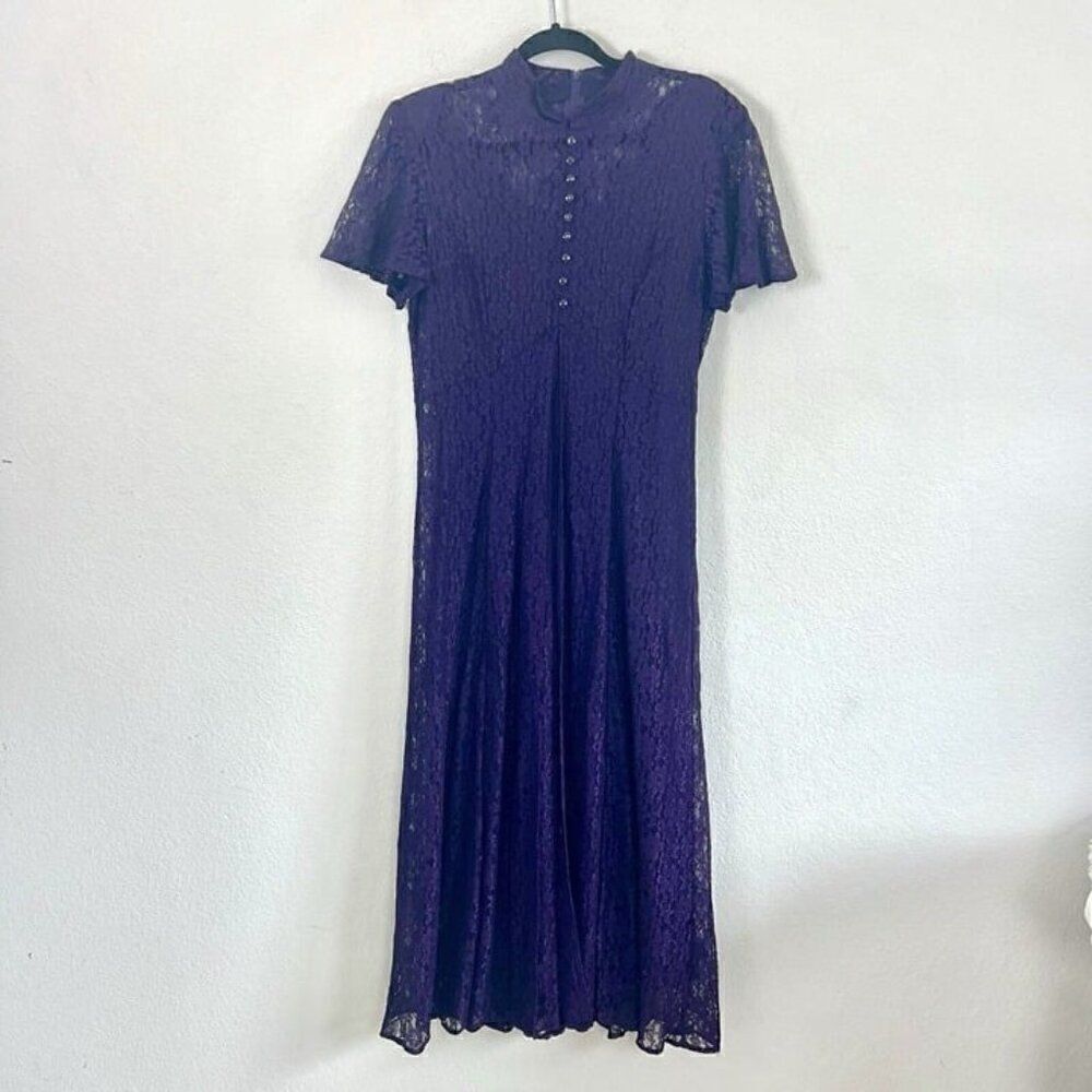 Vintage Purple Lace Romantic Goth Victorian Women  Layered Midi/maxi Dress Large